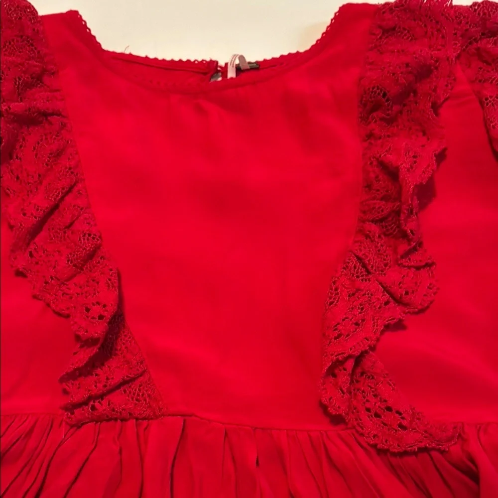 Free People Red Ruffled Bell Sleeve Crop Blouse